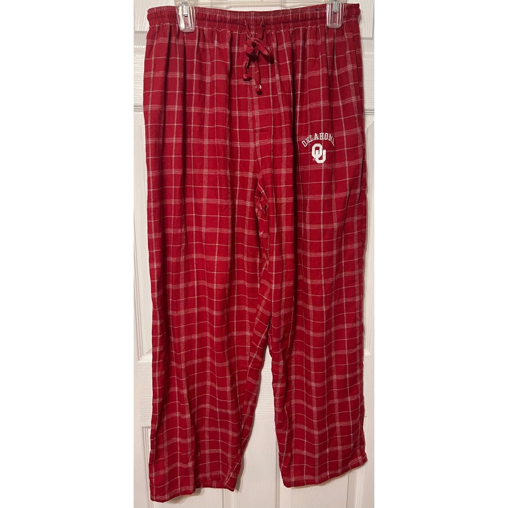 Bottom Drawers Oklahoma Sooners Pajama Pants Mens 2XL Red Plaid Cotton OU Logo